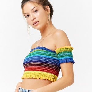 New off the should rainbow crop top